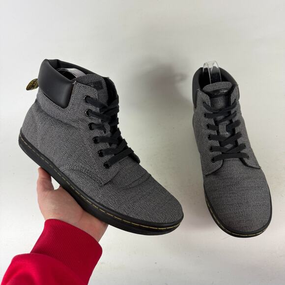 Dr. Martens Maelly Comfort Boots Womens 9 Gray Canvas Round Toe Lace Up High Top - Picture 1 of 9